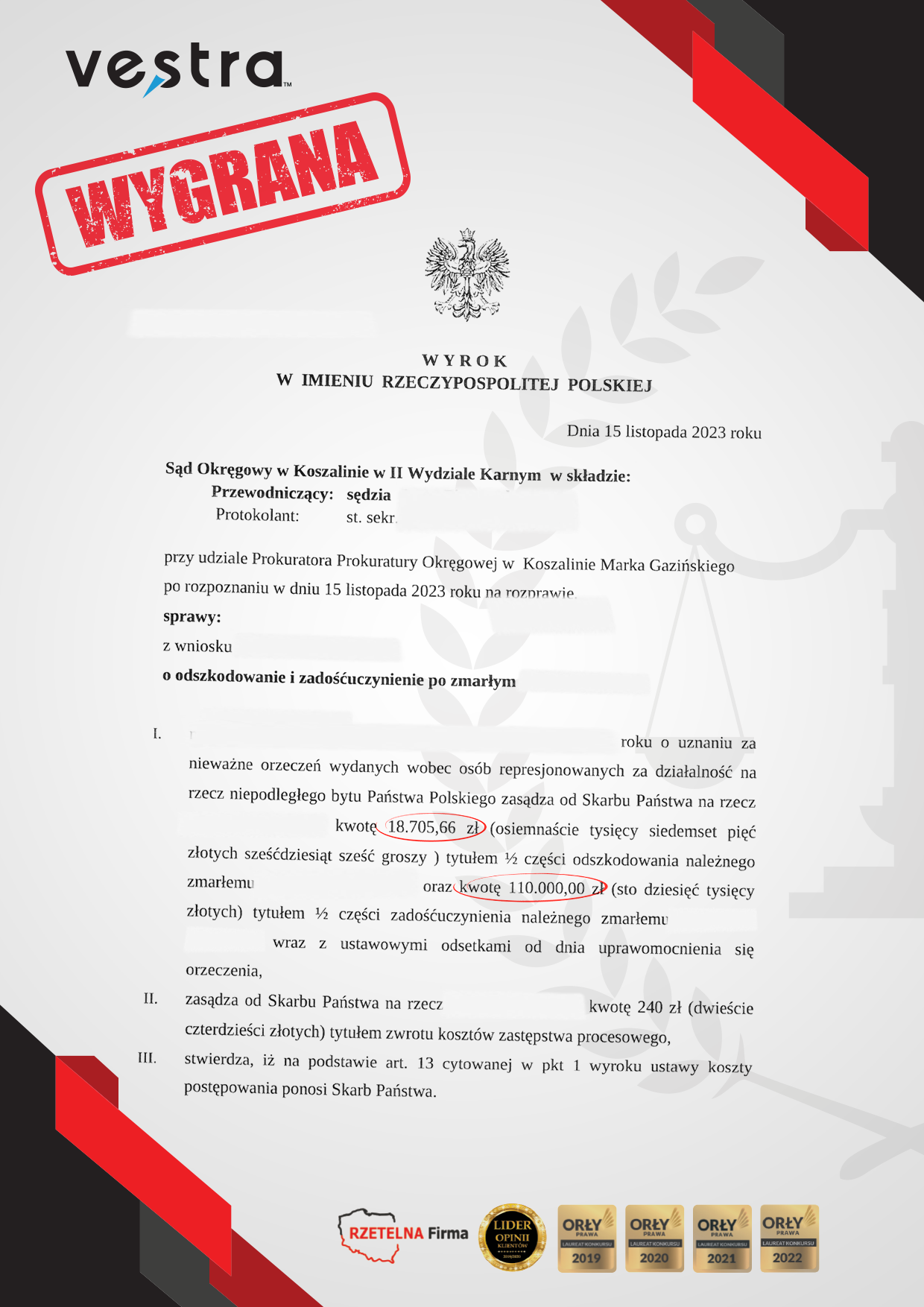 Wyrok 2x Ponad 128 Tysięcy Odszkodowania Za Represje