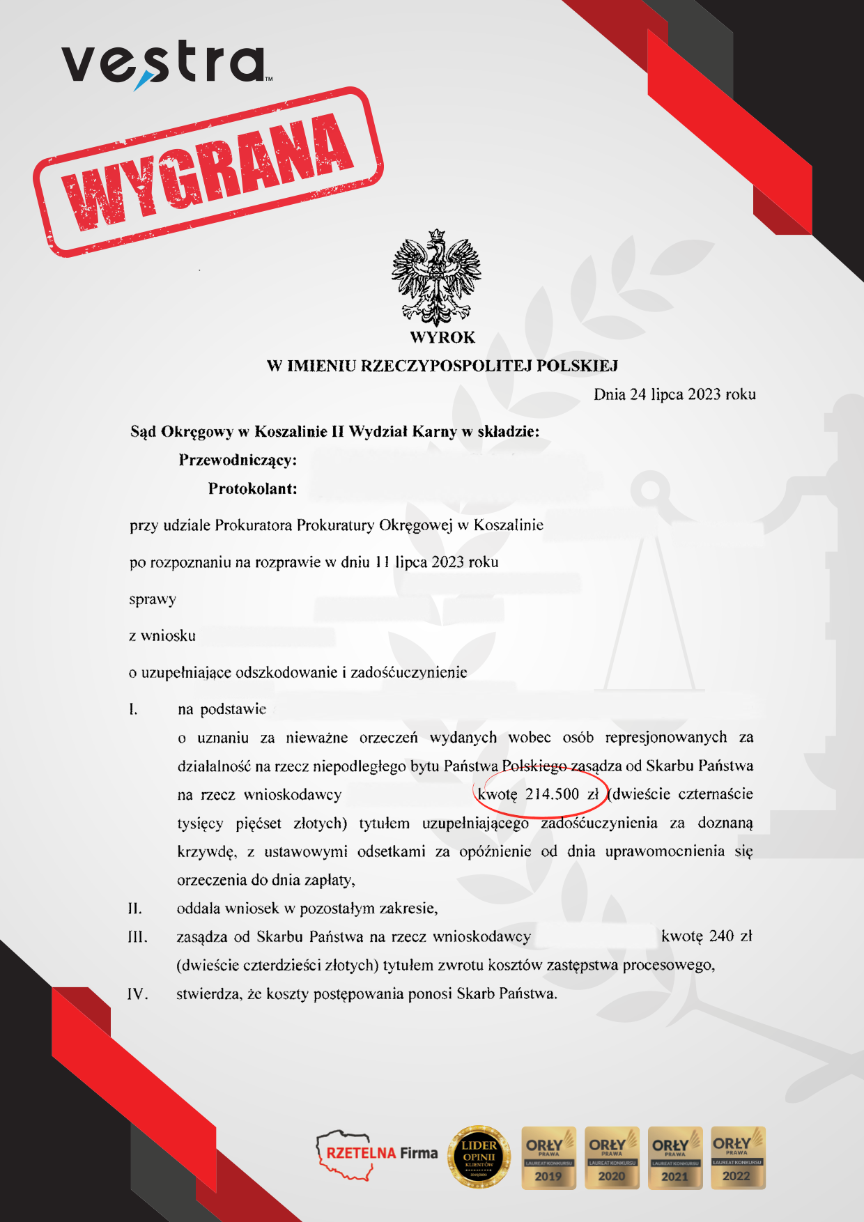 Wyrok Ponad 214 Tysięcy Odszkodowania Za Represje