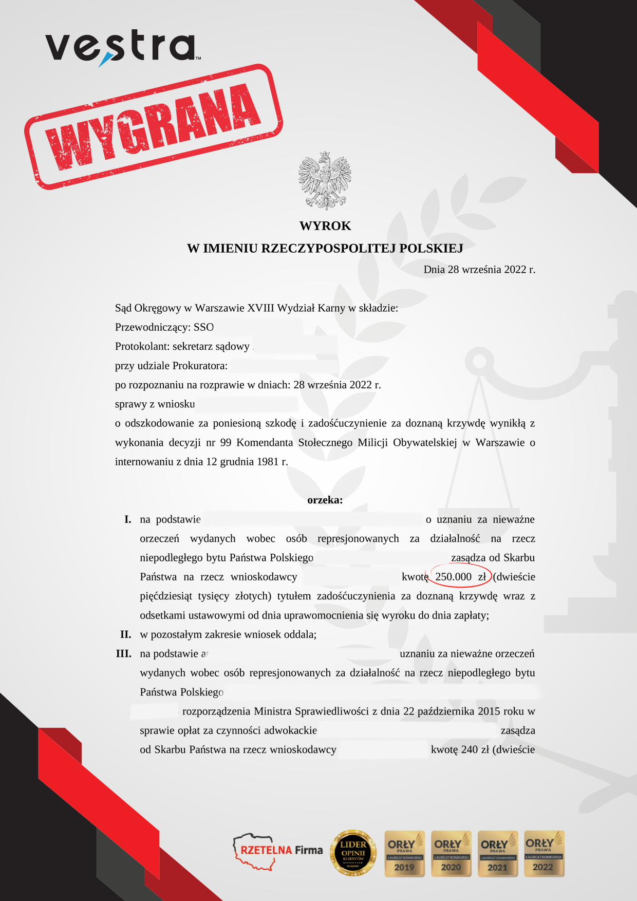 Wyrok Ponad 250 Tysięcy Odszkodowania Za Represje